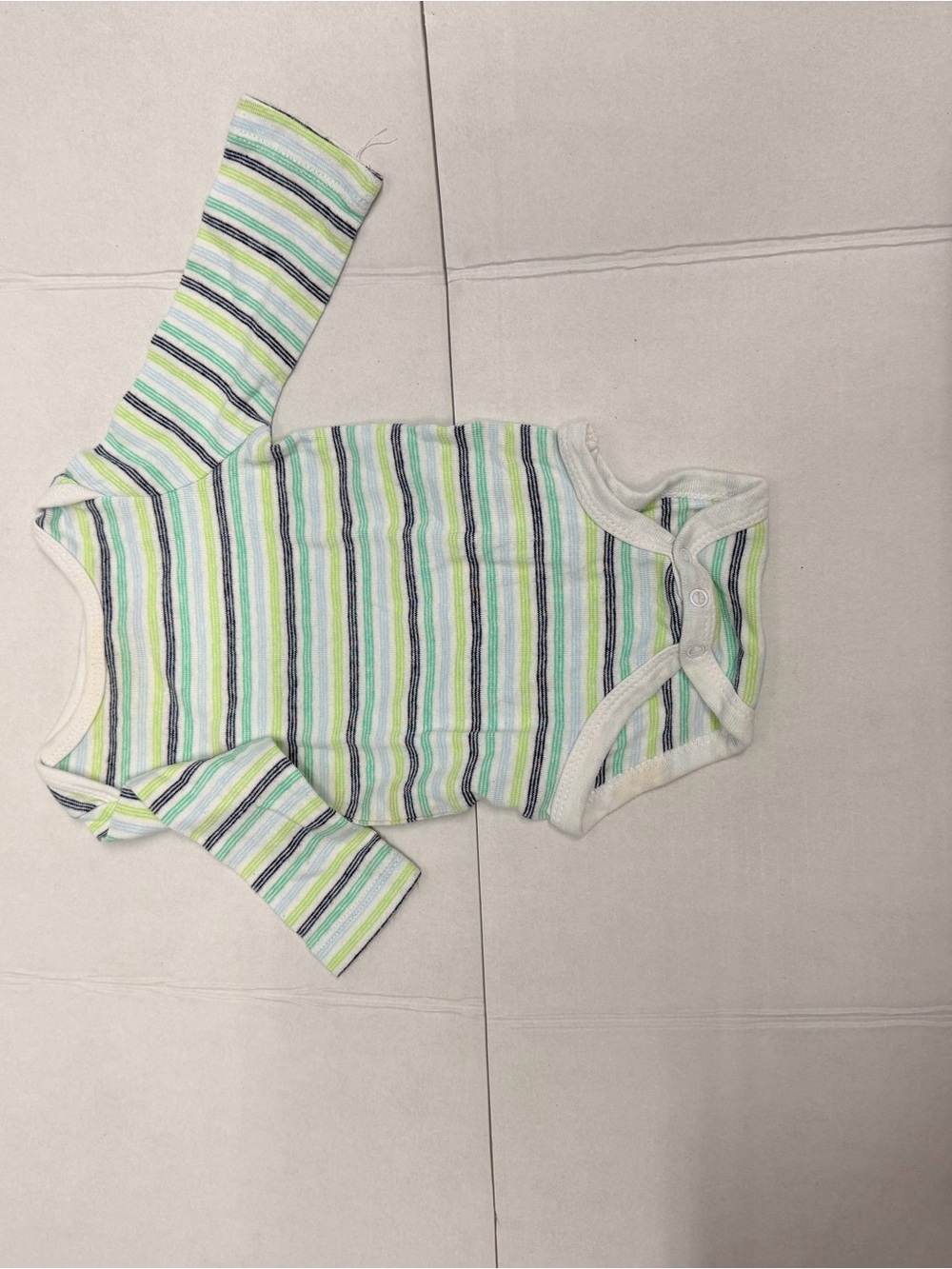 Circo Striped Long-Sleeve One-Piece in Green, Blue & White